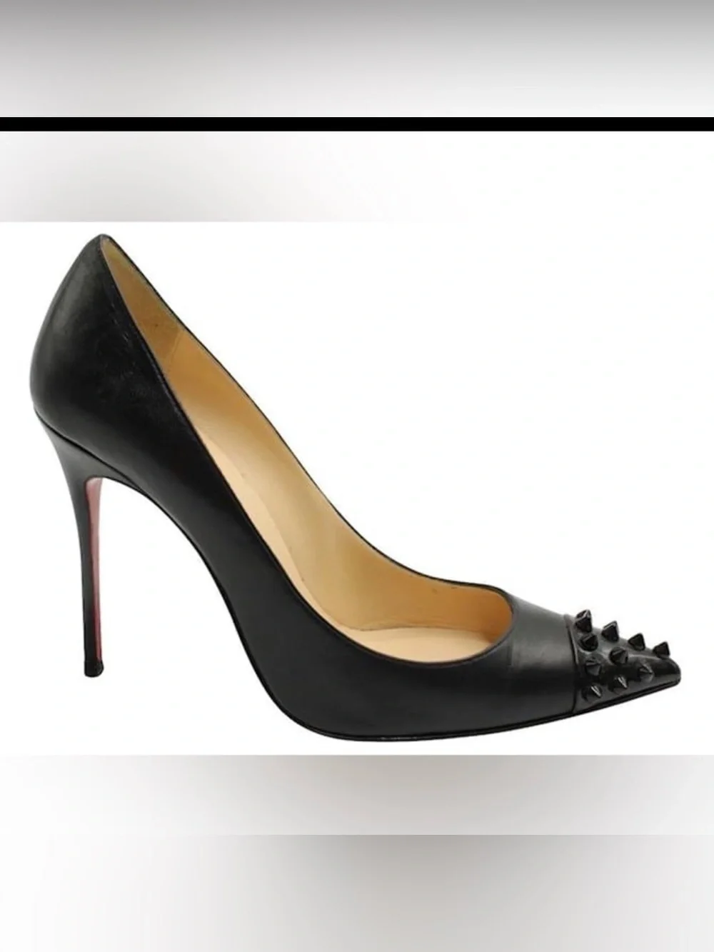 Christian Louboutin / Geo Black Leather Pump Spike Patent Toe Cap pigalle 38.5